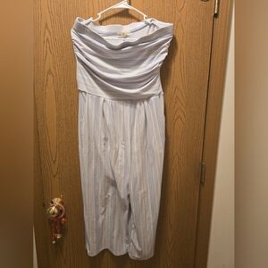 Derek Heart White And Blue Striped Strapless Jumpsuit Size XL EUC